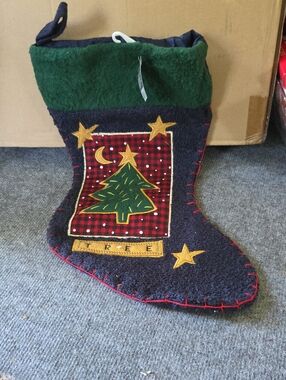 Target Navy Blue and Green Christmas Stocking with Tree Applique